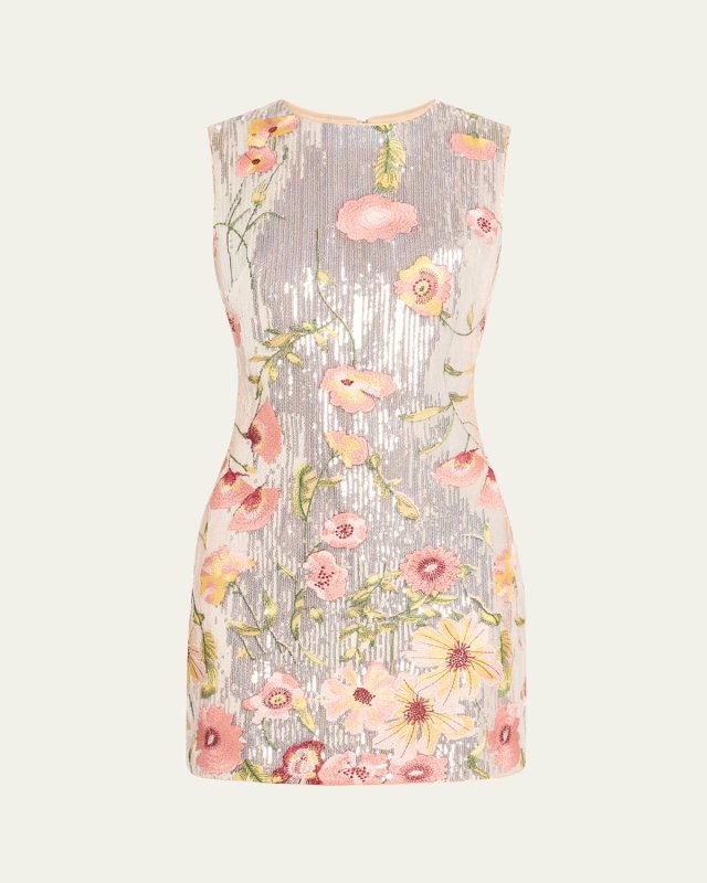 Ivette Floral-Embroidered Sequin Mini Dress